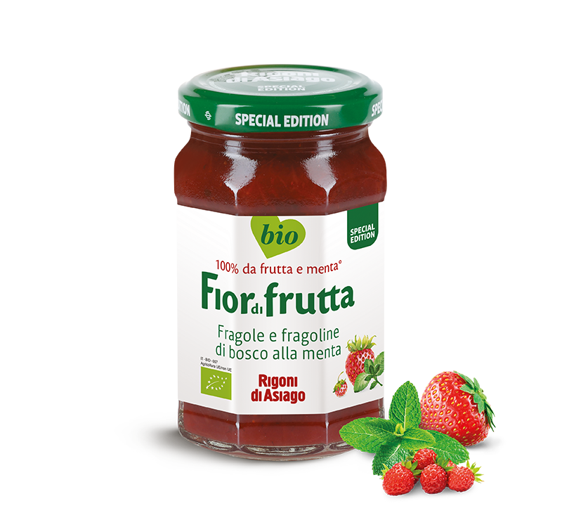 MERMELADA ECOLÓGICA DE FRESA Y FRESAS SILVESTRES CON MENTA 250gr