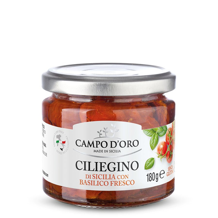TOMATES CHERRY DE SICILIA CON ALBAHACA FRESCA.