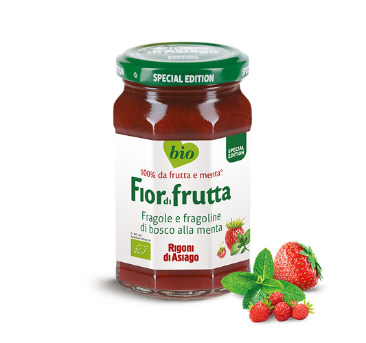 MERMELADA ECOLÓGICA DE FRESA Y FRESAS SILVESTRES CON MENTA 250gr
